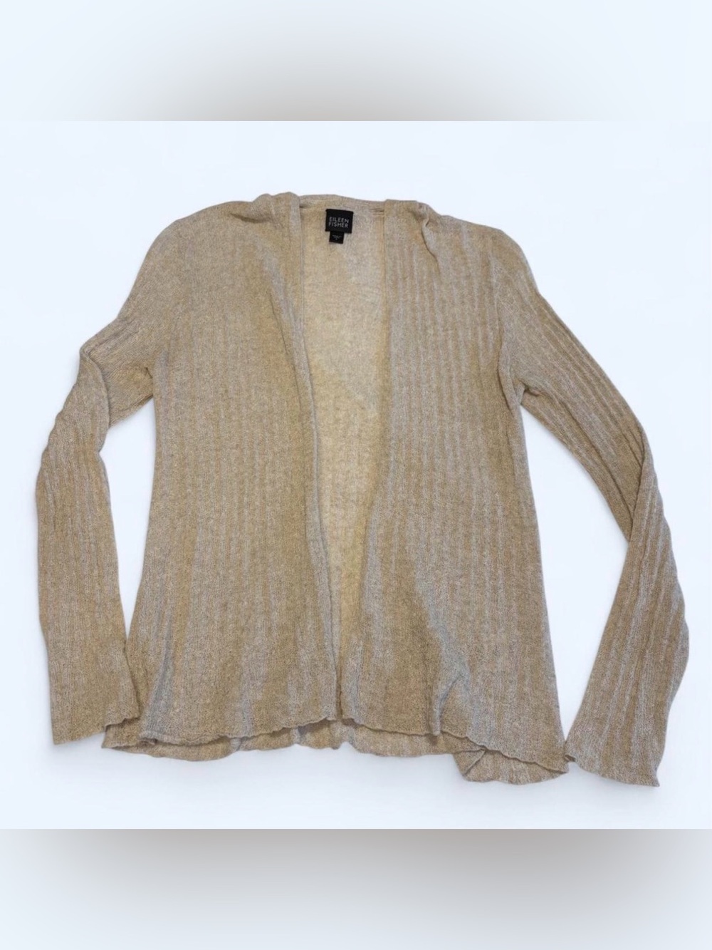 Eileen Fisher Beige Linen Blend
Open Knit Open Front Cardigan Sweater Sz S